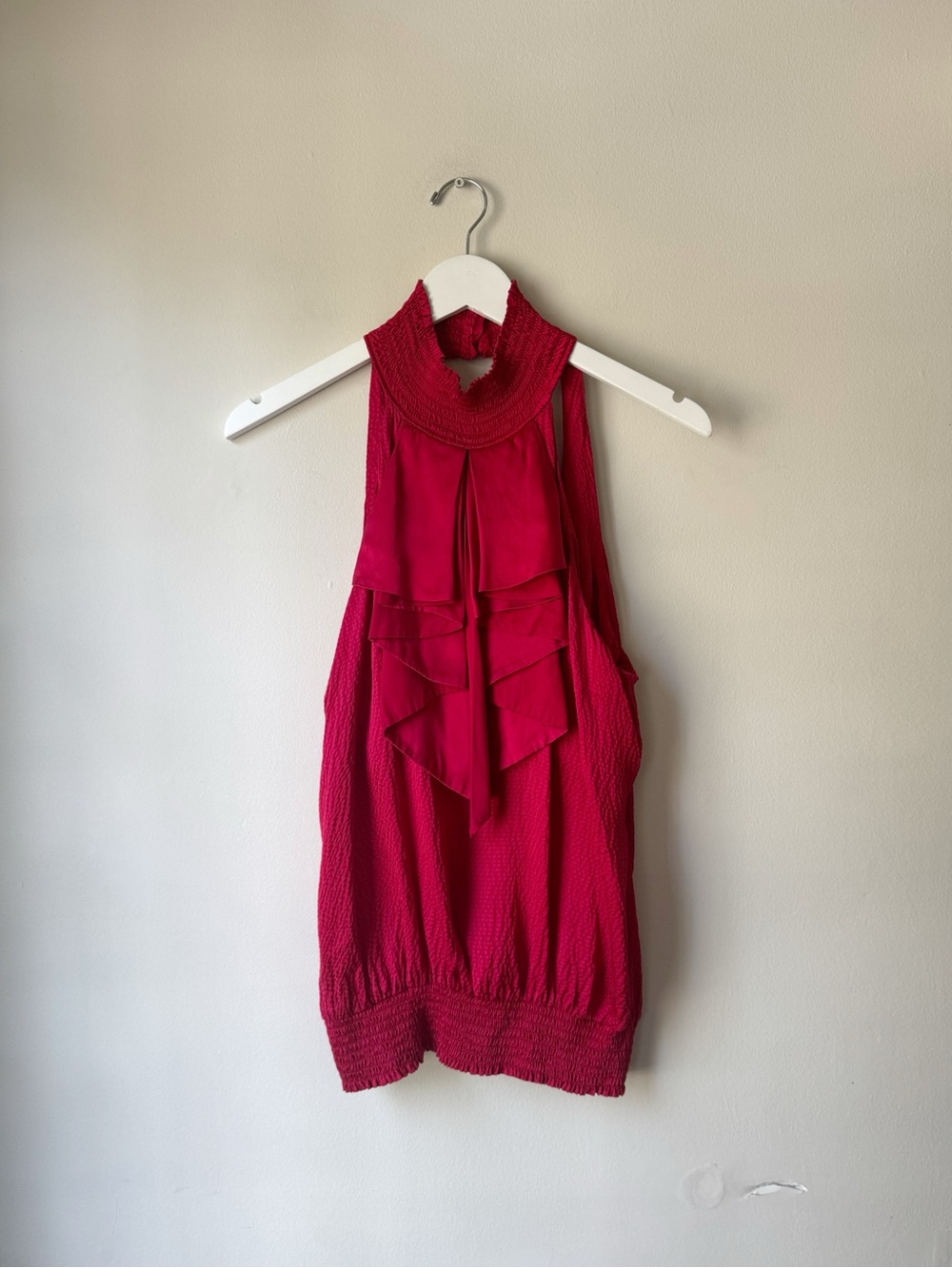 Ruby Silk Ruffled Halter Top